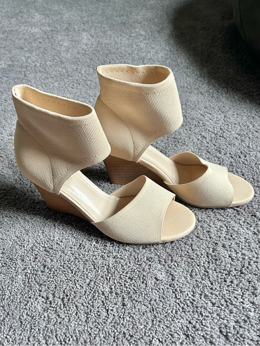 Women's Knit Ankle-Wrap Wedge Sandal in Nude